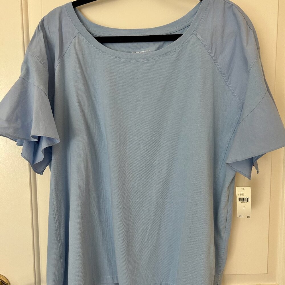 Anthropologie NWT Dusty Blue Flutter-Sleeve Knit Top Romantic~ Large